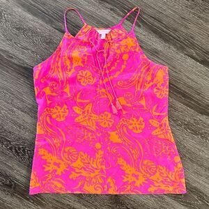 Lilly Pulitzer Finn Silk Halter Tank Top Seaesta Pink New